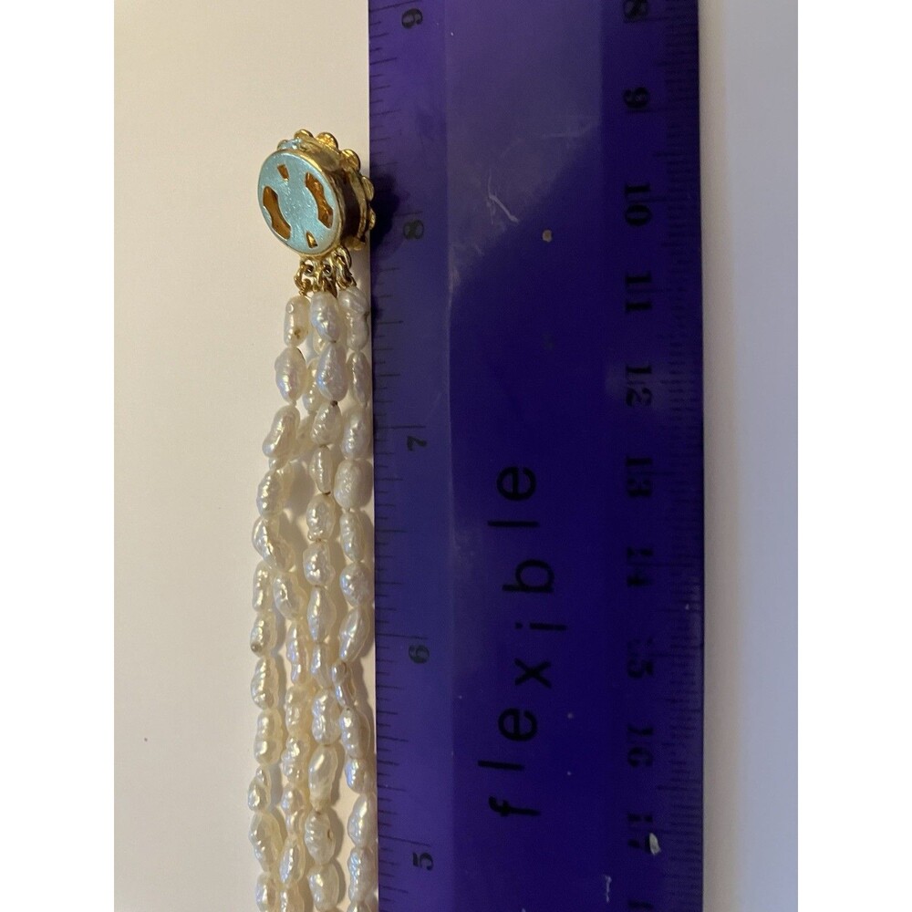 Multistrand freshwater rice pearl bracelet, gold tone flower clasp, 8 inch - Picture 3 of 3